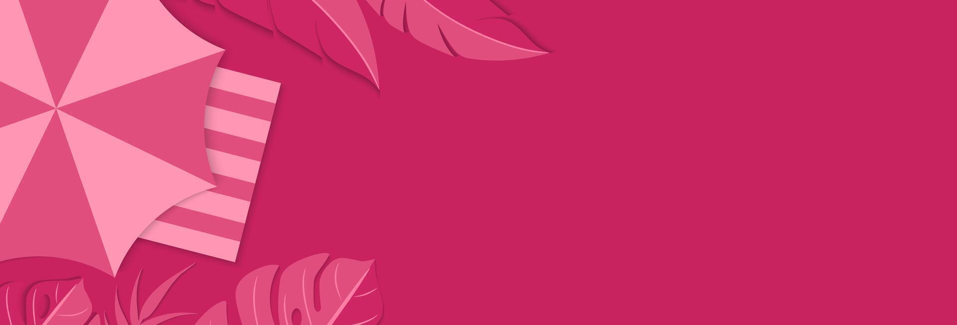 Summer banner design with beach umbrella and tropical leaves vector