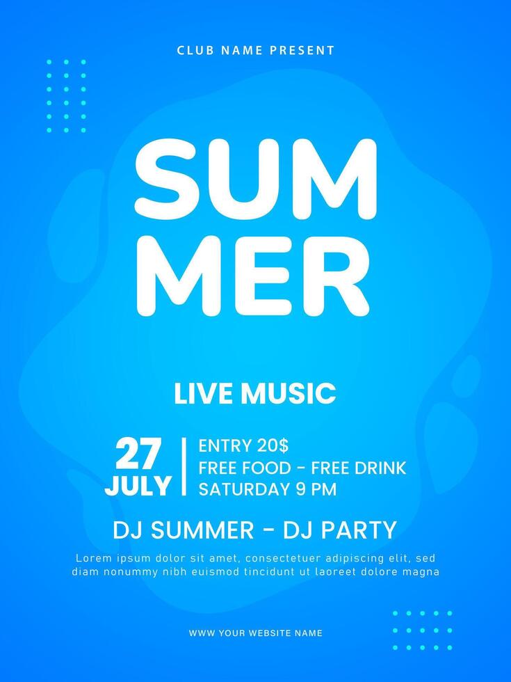 Minimalist summer live music flyer template vector