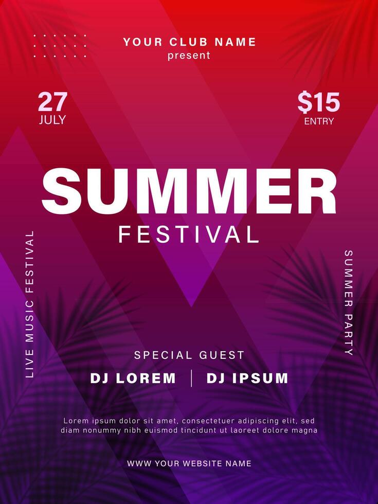 Neon summer music festival flyer design vector