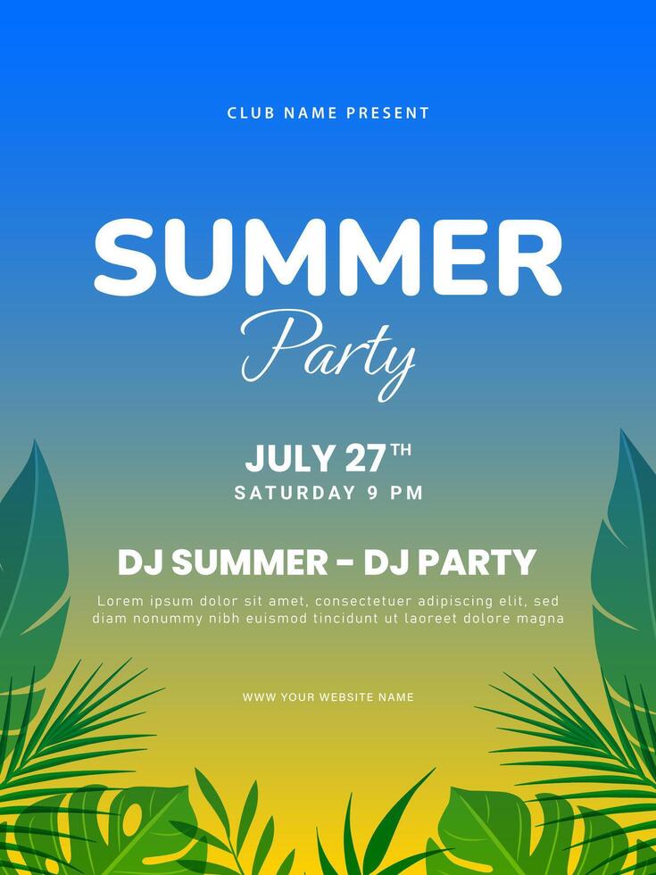 Tropical beach party dj flyer design. Summer party vector