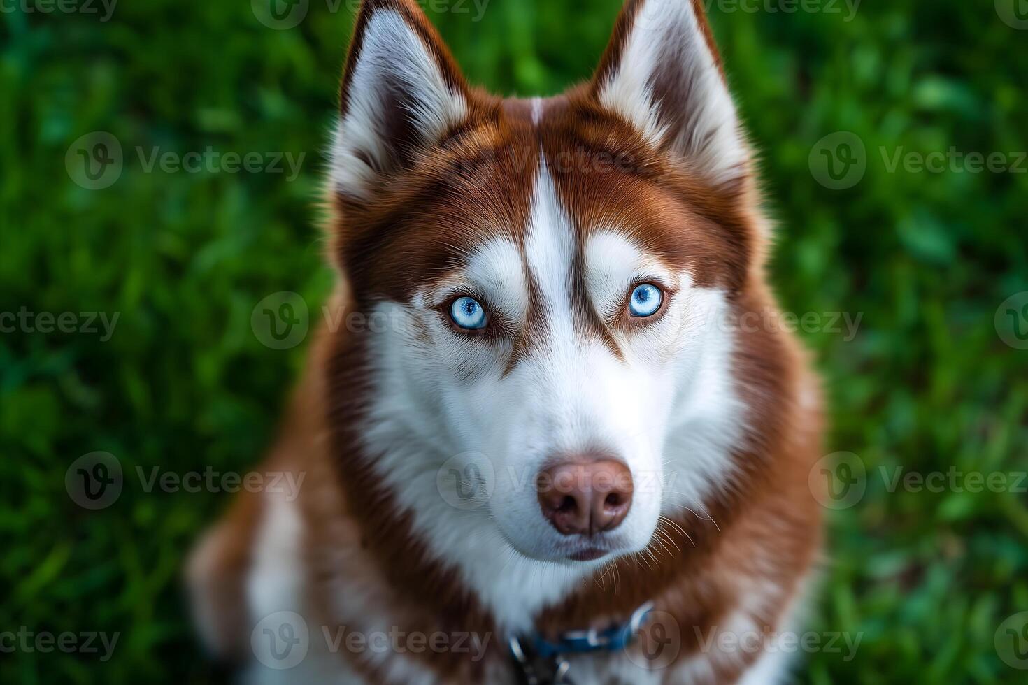 Handsome Blue Eyed Husky Dog with Rich Reddish Brown Fur photo