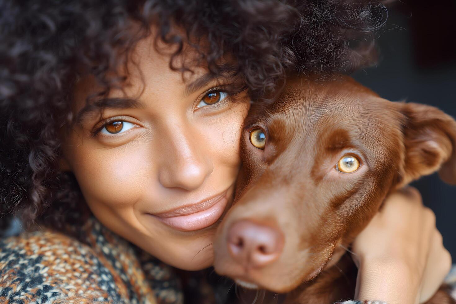 Happy Young Woman Hugging Her Dog with Joyful Expression photo