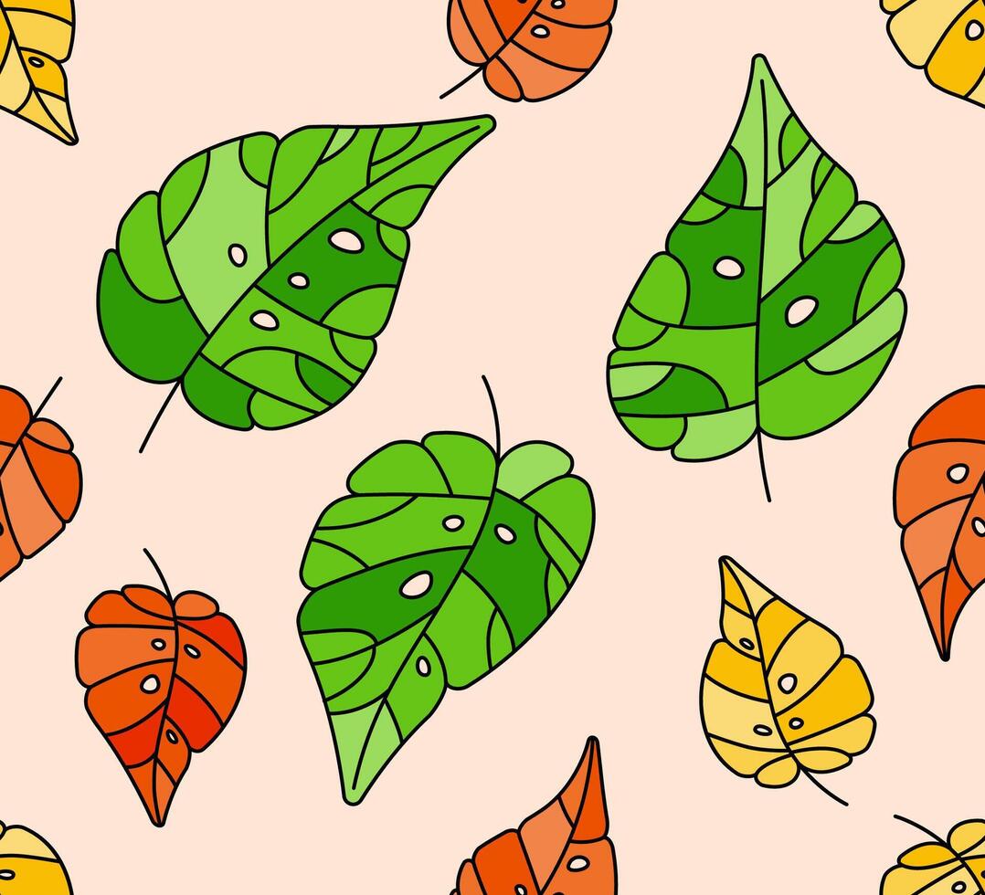 Simple seasonal doodle of gently falling leaves in hand drawn line style for summer theme. Can be used for children books, backgrounds, banners, posters, ads vector