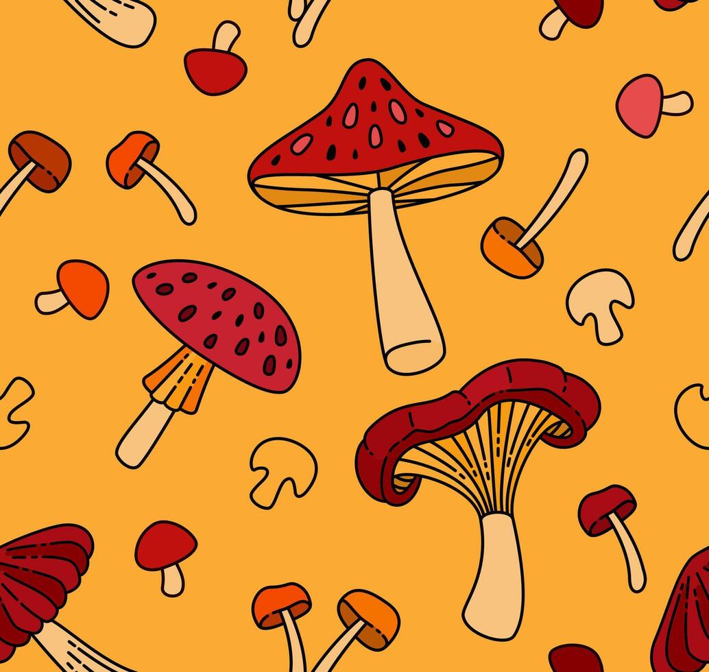 Seamless Illustration of Various Mushrooms for Flavorful, Healthy Cooking in Every Dish. Can Be Used as Background, Banner, Print, Textile, Fashion, and Food Packaging Design vector