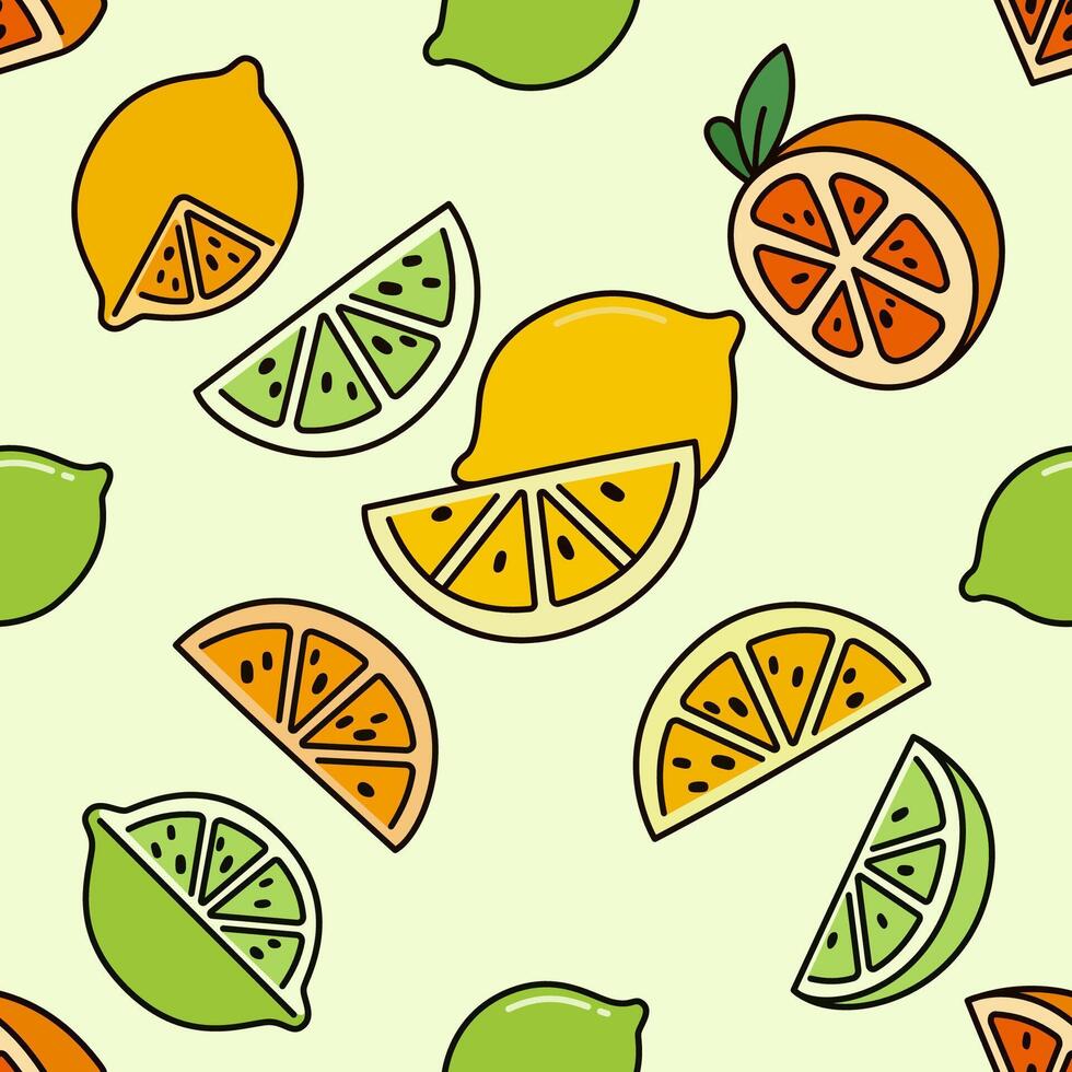 Seamless Illustration of Fresh Yellow Lime or Lemon Slices for Hydrating and Cooling Lemonade. Can Be Used as Background, Banner, Print, Textile, Fashion, and Food Packaging Design vector