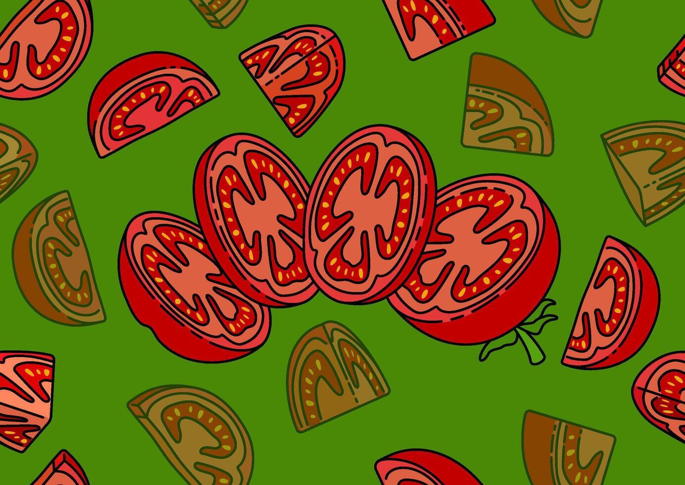 Seamless Illustration of Fresh Tomato Slices for Healthy Italian Sauces, Soups, and Salads. Can Be Used as Background, Banner, Print, Textile, Fashion, and Food Packaging Design vector