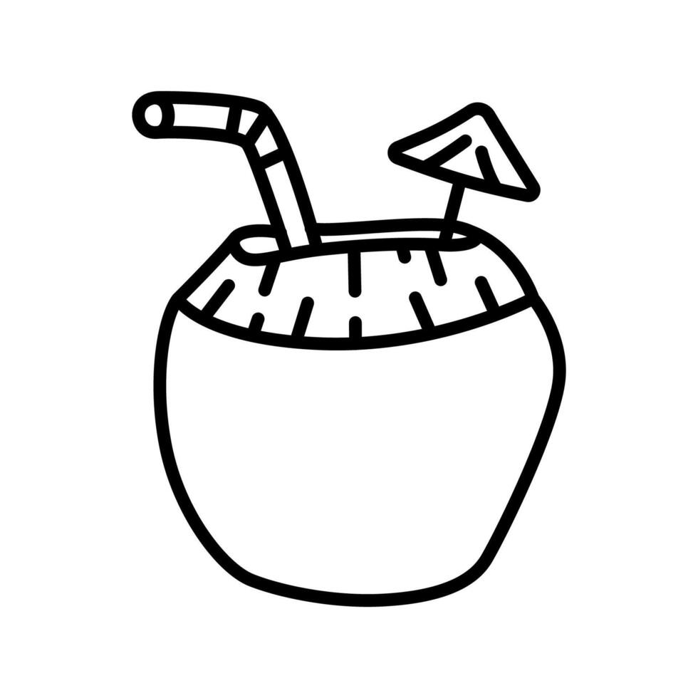 Tropical Coconut Drink Line Icons for Exotic Beverages, Beach Themes, and Summer Vibes vector