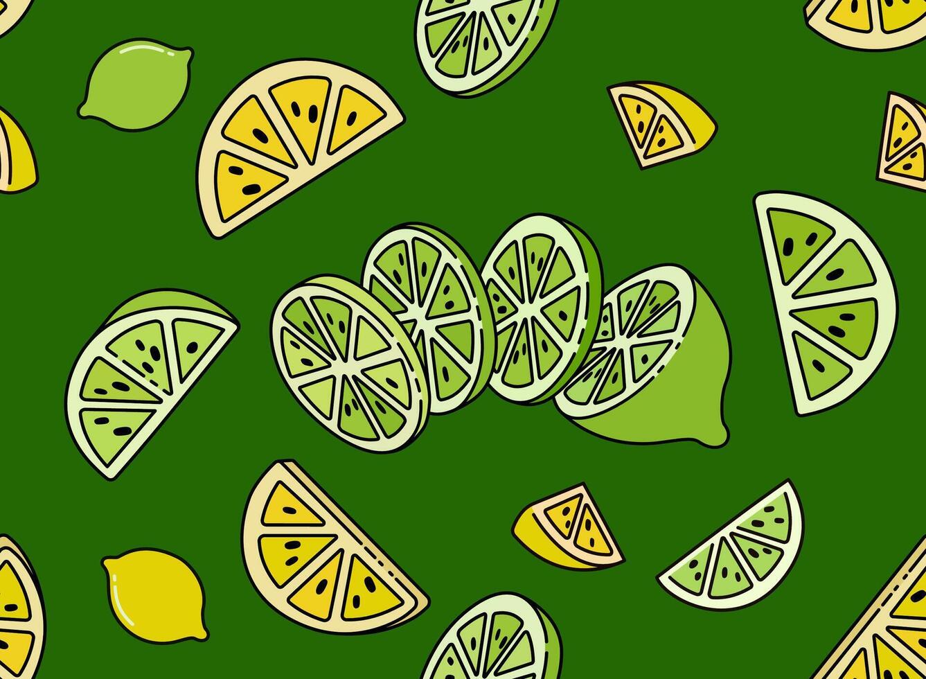 Seamless Illustration of Fresh Lime Slices Perfect for Making Homemade Summer Lemonade. Can Be Used as Background, Banner, Print, Textile, Fashion, and Food Packaging Design vector