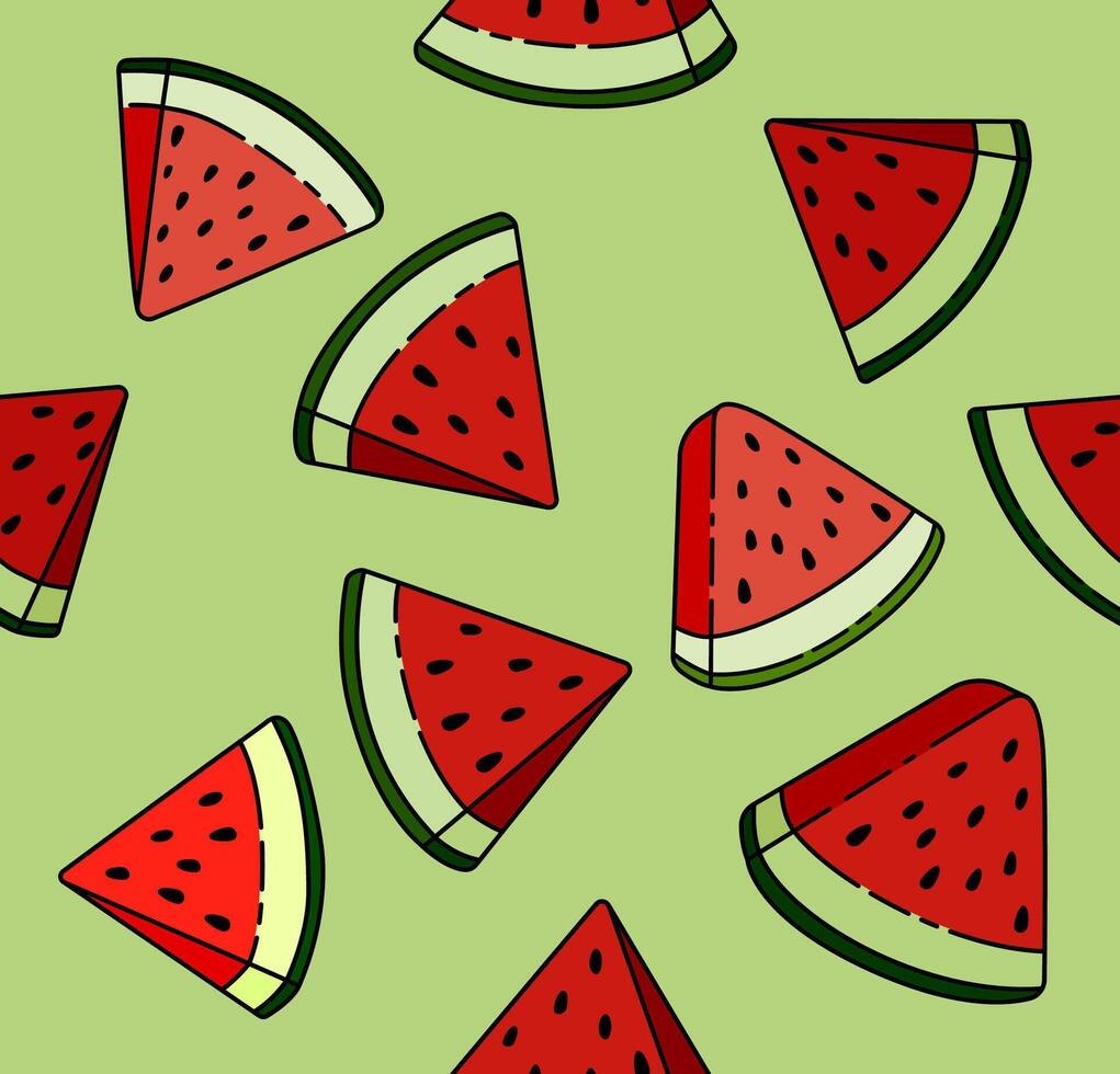 Seamless Illustration of Watermelon Slices for a Refreshing Treat on a Summer Beach Day. Can Be Used as Background, Banner, Print, Textile, Fashion, and Food Packaging Design vector