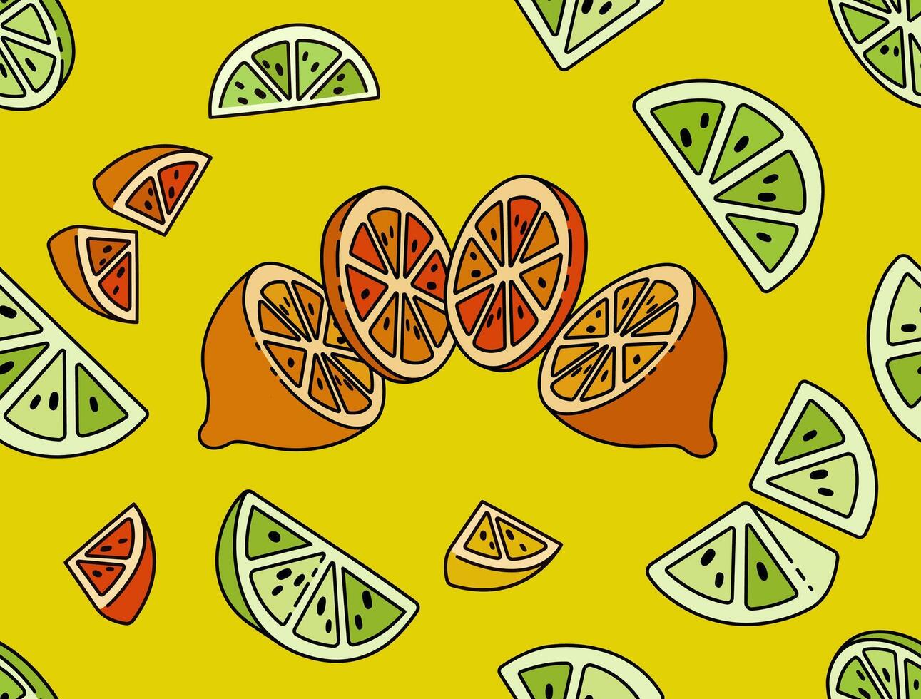 Seamless Illustration of Fresh Lime and Melon Slices for a Refreshing and Hydrating Summer Snack. Can Be Used as Background, Banner, Print, Textile, Fashion, and Food Packaging Design vector
