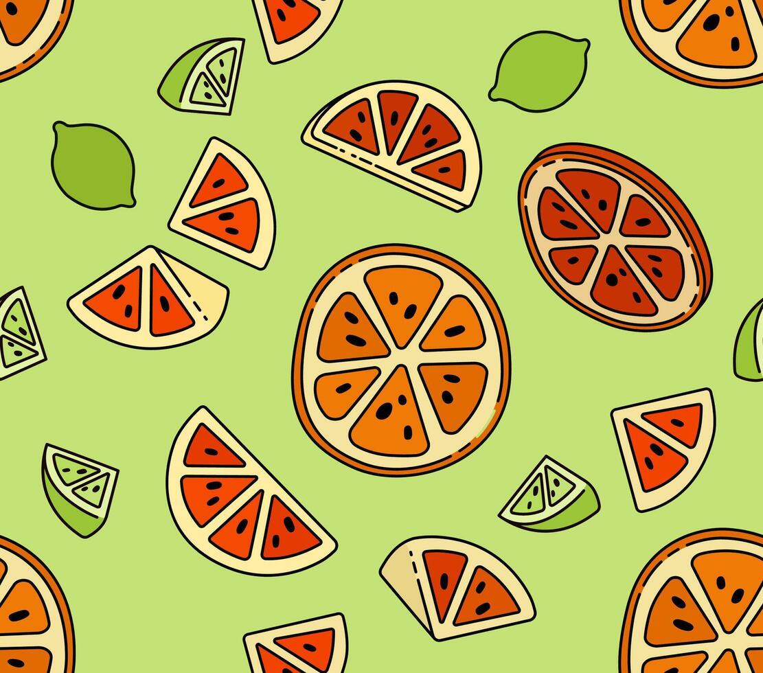 Seamless Illustration of Fresh Orange Slices for a Healthy and Refreshing Summer Vacation Snack. Can Be Used as Background, Banner, Print, Textile, Fashion, and Food Packaging Design vector