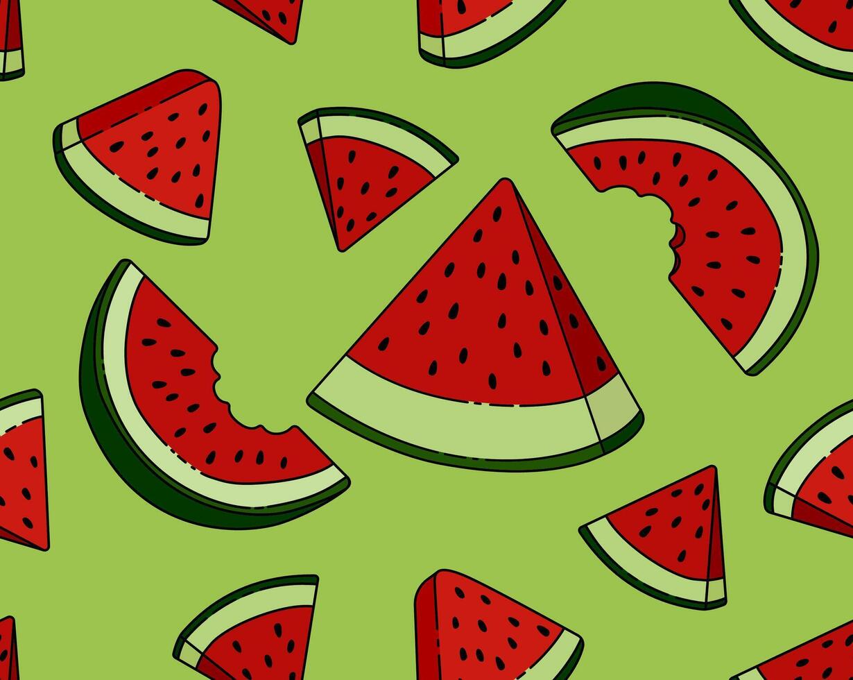Seamless Illustration of Organic Watermelon Slices with Seeds for a Natural and Healthy Summer Snack. Can Be Used as Background, Banner, Print, Textile, Fashion, and Food Packaging Design vector