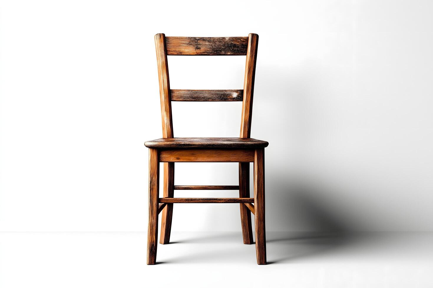 Single Wooden Chair in Studio with Bright White Surrounding photo
