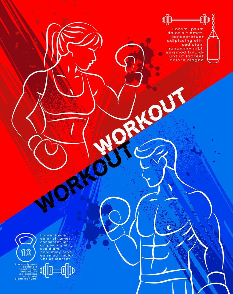 Textured stroke-style illustration of diverse people working out. Features bold line art with vibrant colors and hand-drawn vector