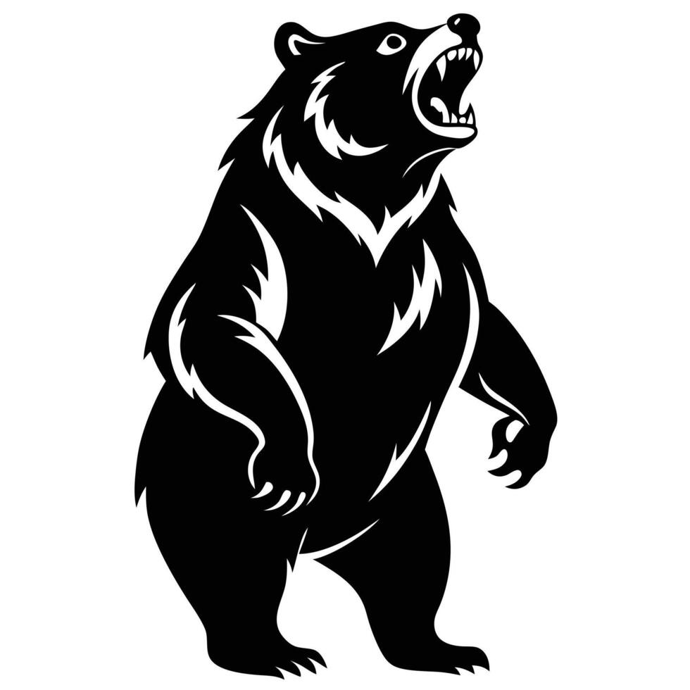 Standing Bear Roaring Black And White vector