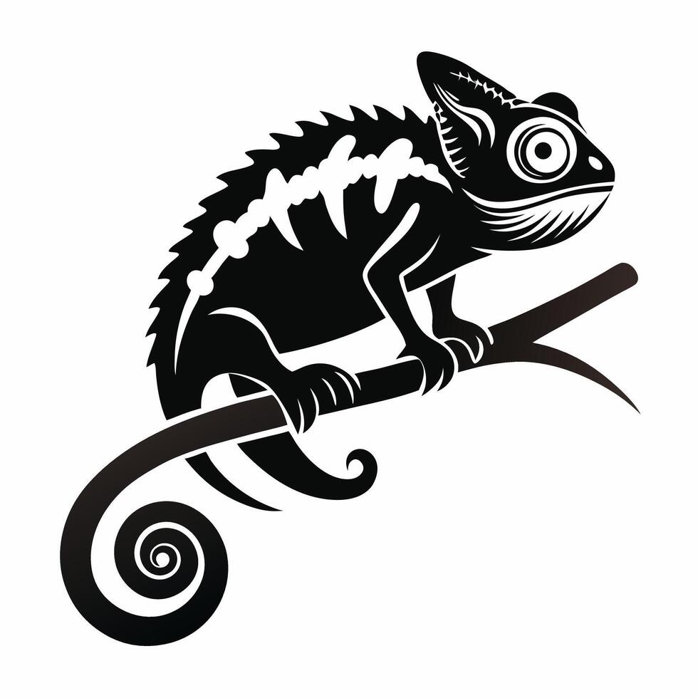 Chameleon Silhouette Reptile On Branch vector