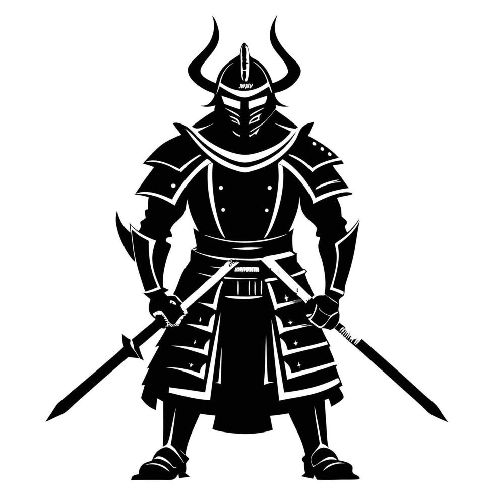 Armored Samurai Warrior Holding Two Swords vector