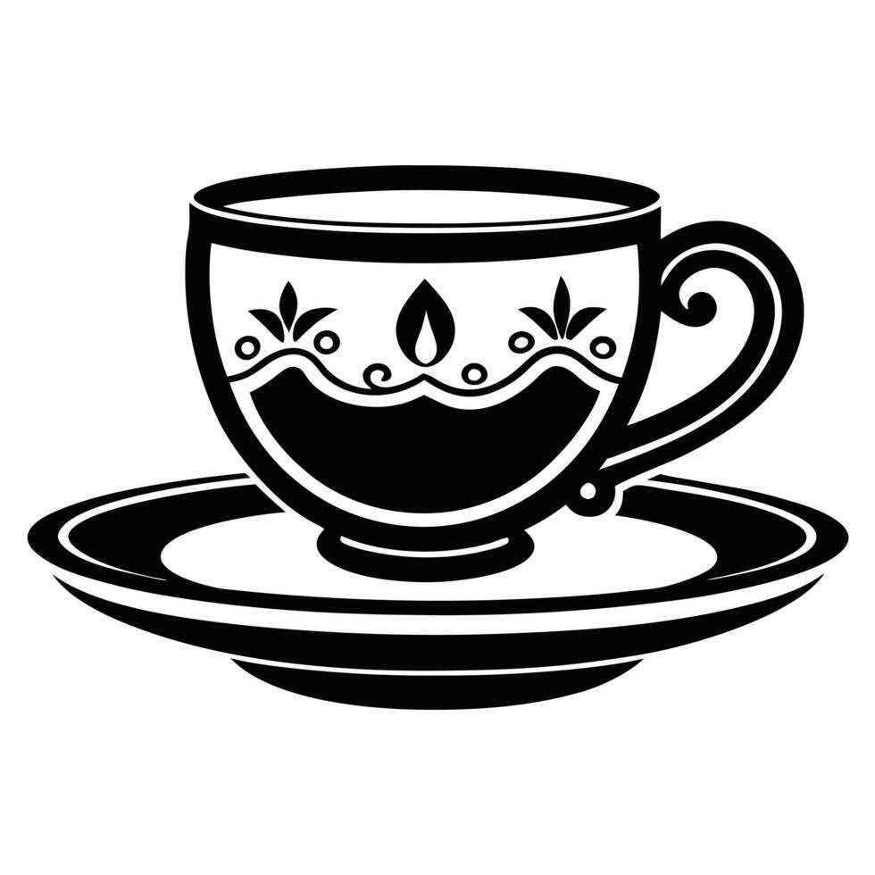 Elegant Black And White Teacup vector
