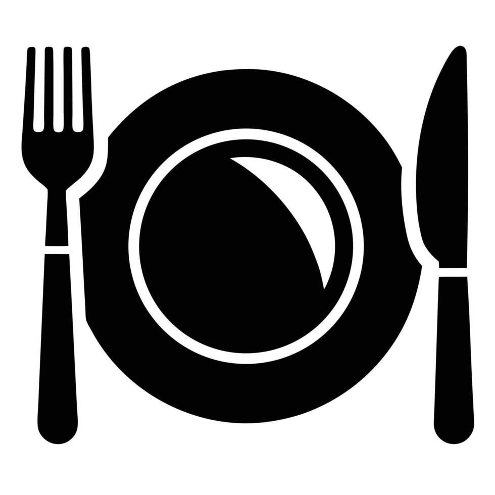 Plate With Fork And Knife Black vector