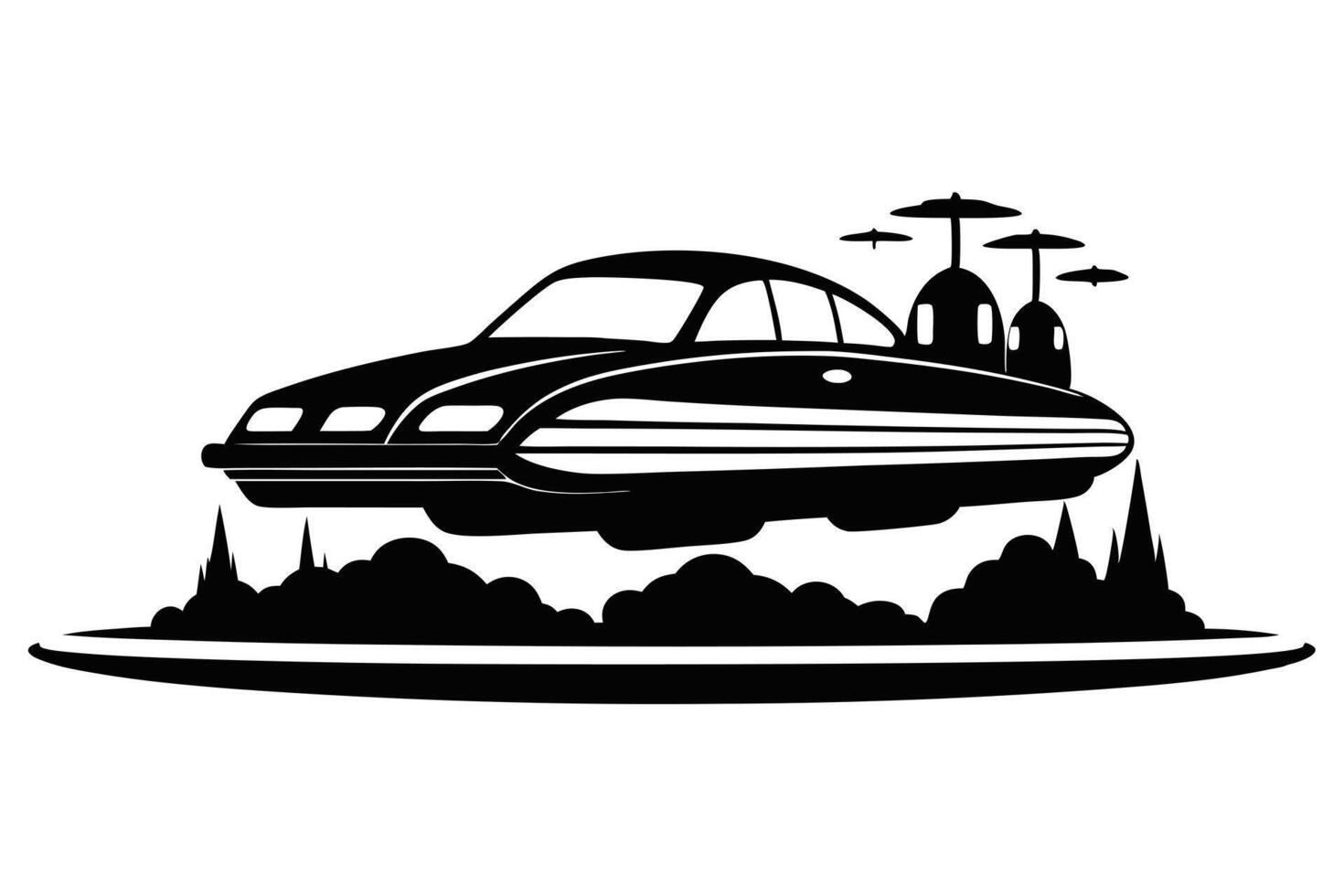 Retro Flying Car Future Silhouette vector
