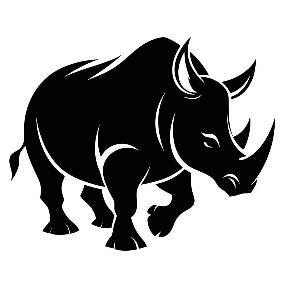 Black Rhinoceros Charging Monochrome Illustration vector