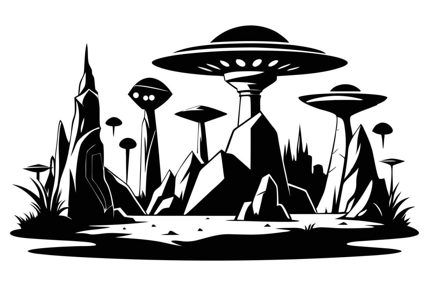 Alien Landscape Black And White vector
