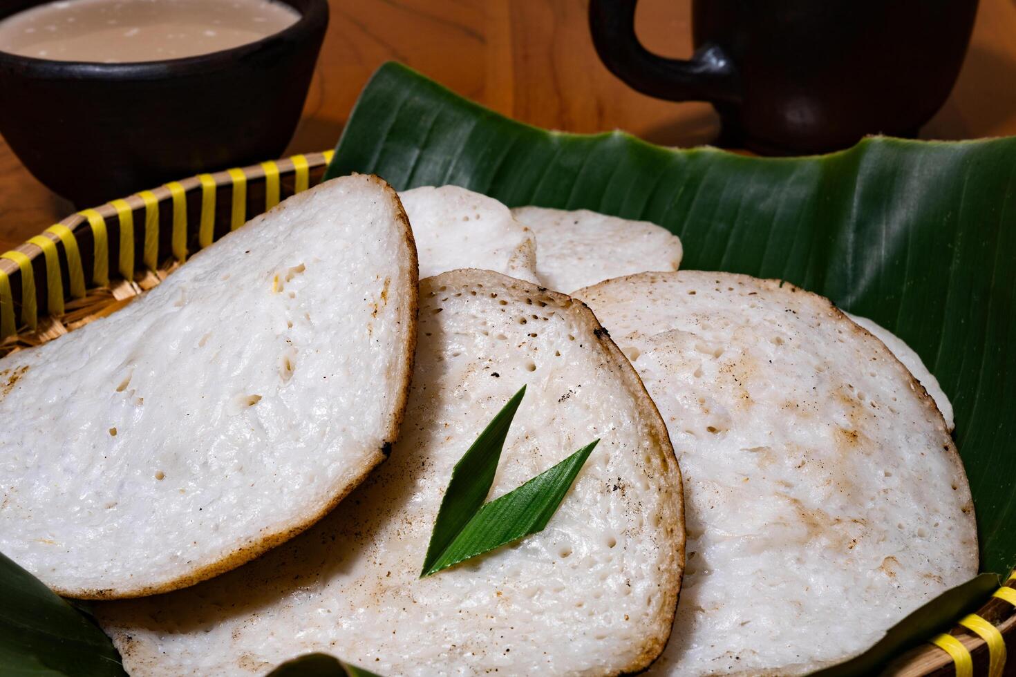 Authentic Serabi Delight Traditional Indonesian Snack Served in Heritage style at market photo