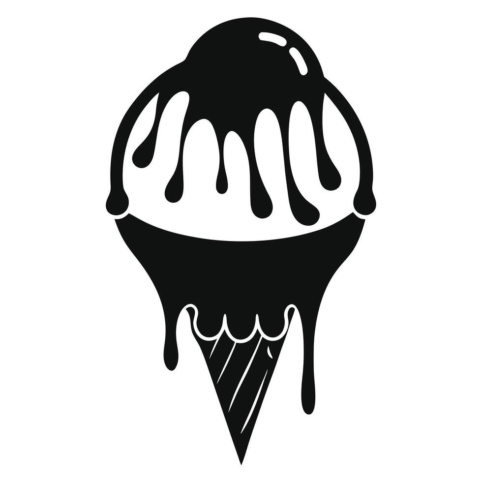 Dripping Ice Cream Cone Black Silhouette vector