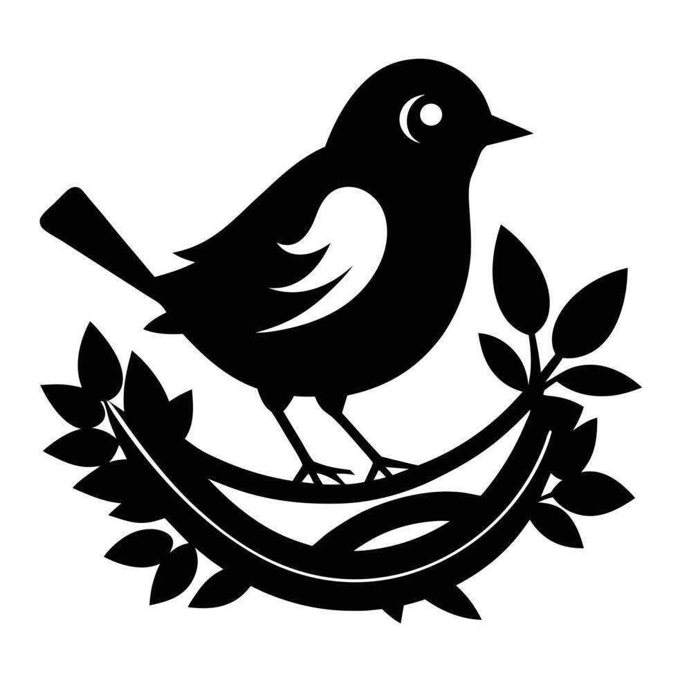 Bird On Nest Black And White vector