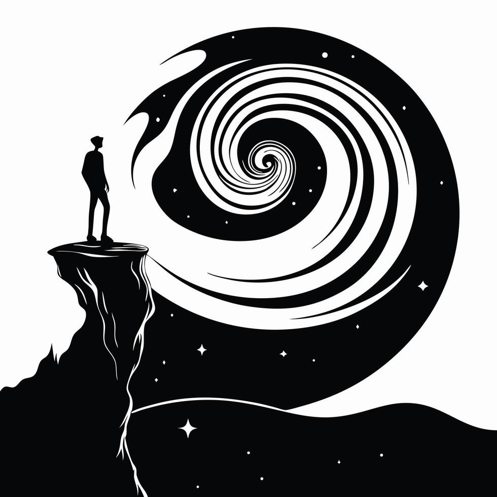 Man Observes Cosmos On Cliff vector