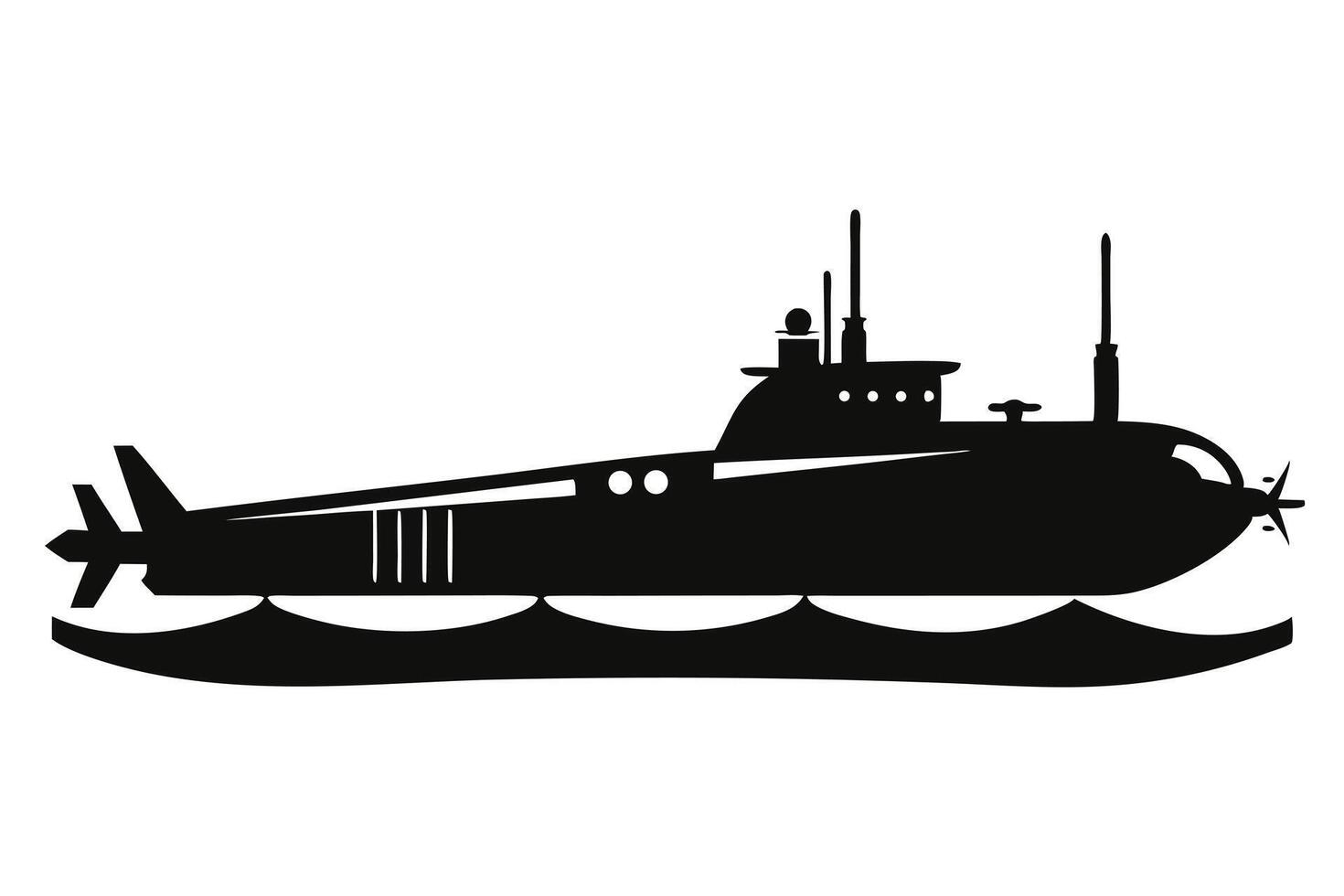 Black Submarine Silhouette On Water Surface vector