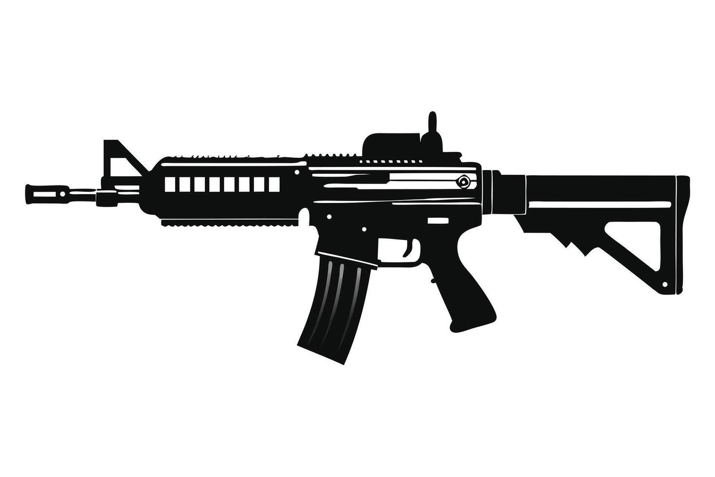 Black Assault Rifle Isolated On White vector