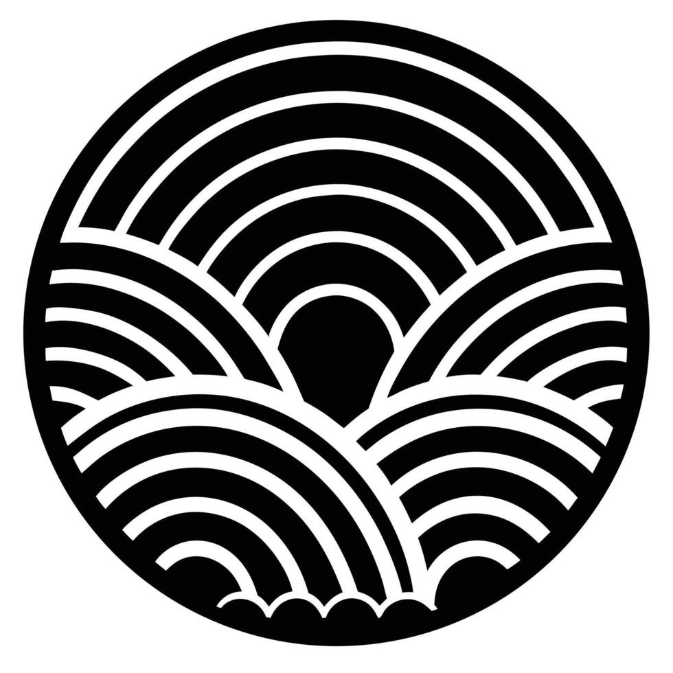 Abstract Waves Sunrise Black And White vector