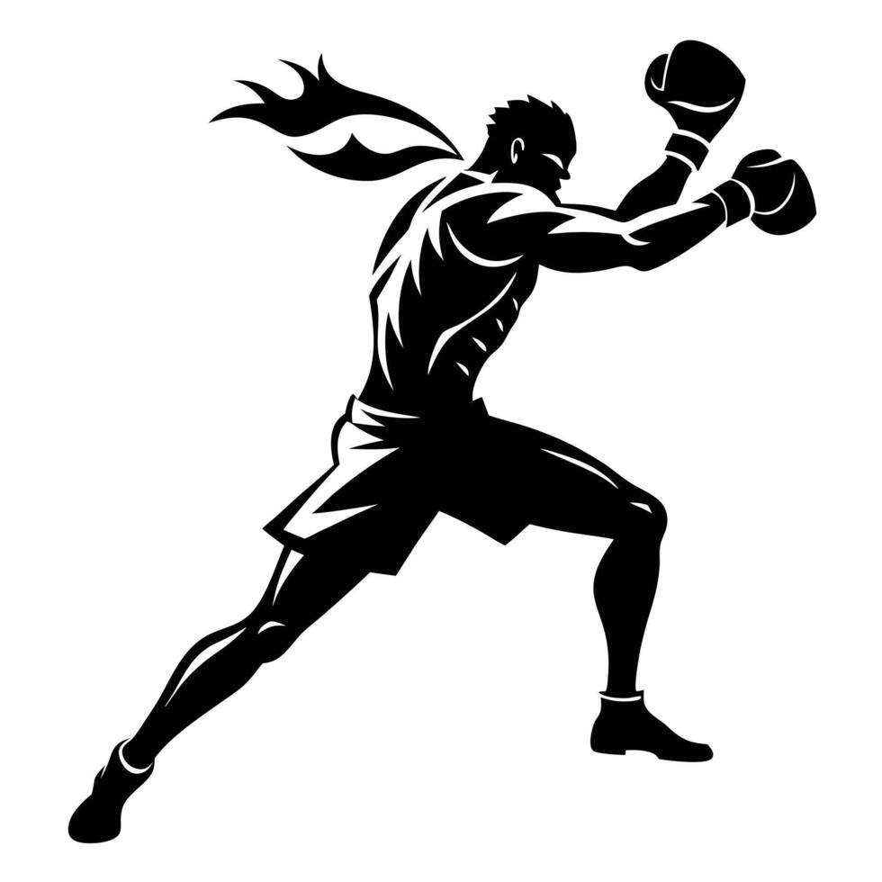 Silhouette Of A Muscular Boxer vector