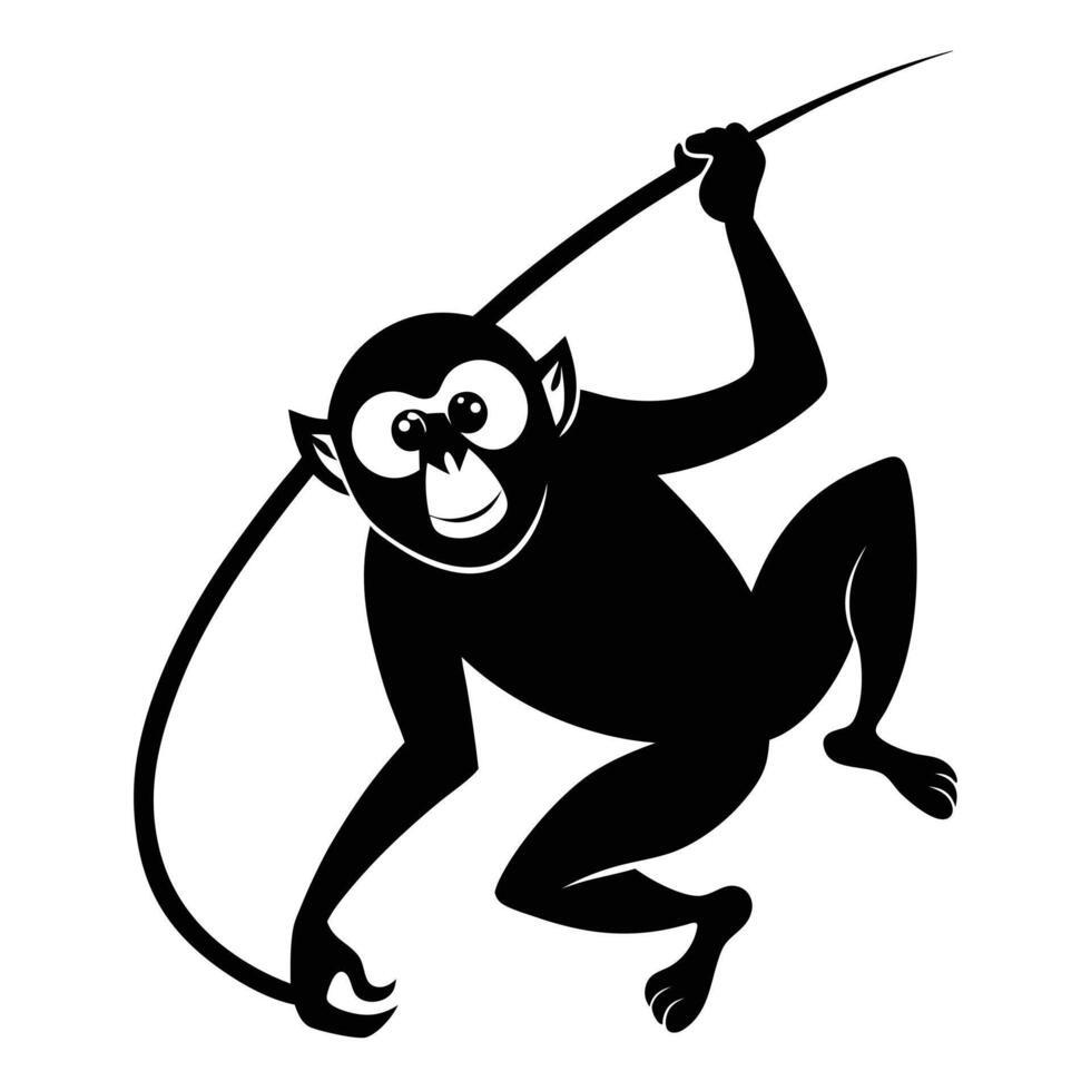 Monkey Swinging From Vine Silhouette Illustration vector
