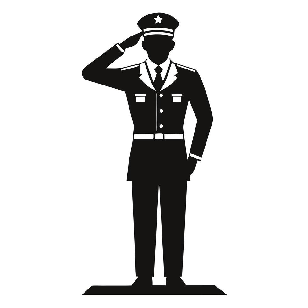 Saluting Officer Silhouette Military Uniform vector