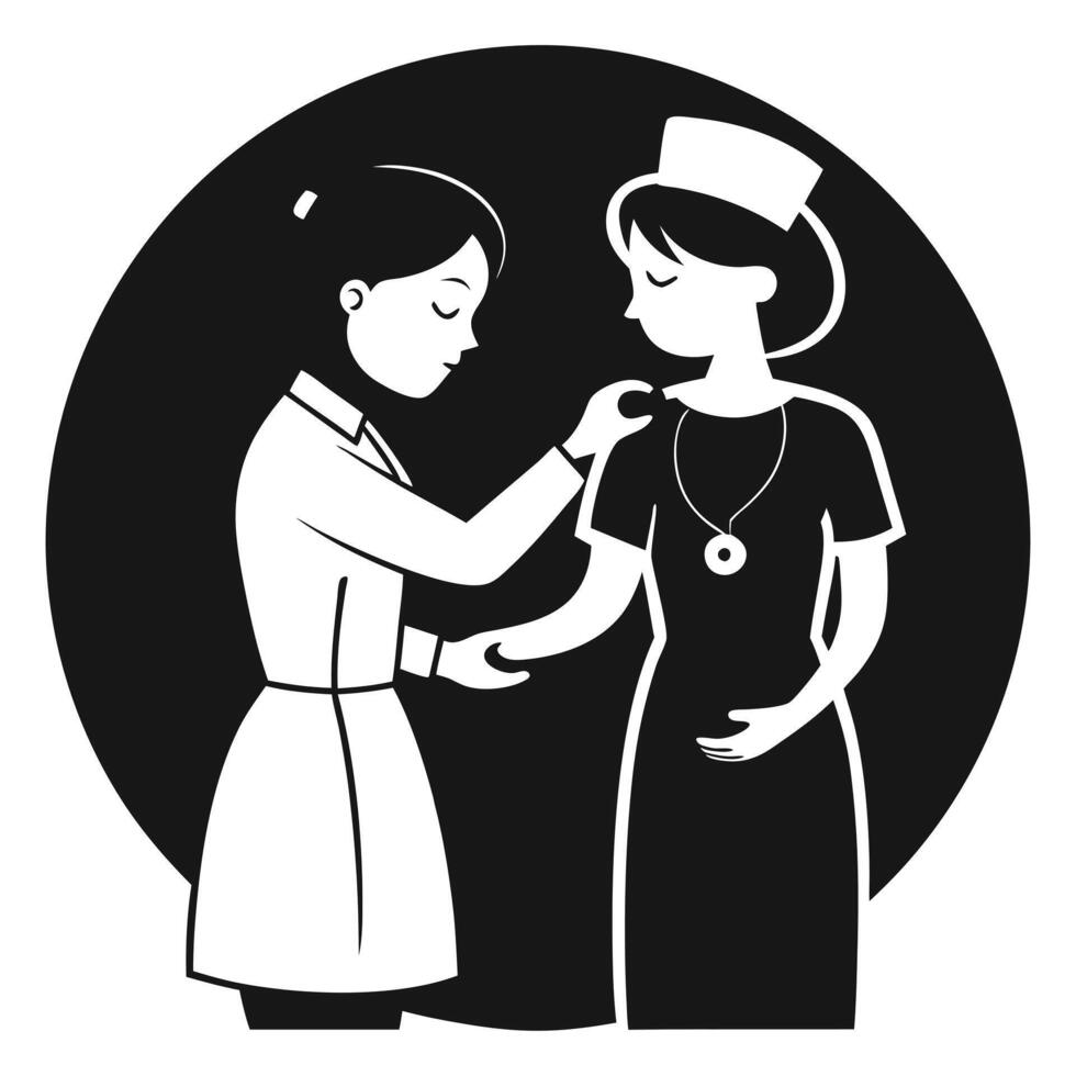 Nurse Examines Patient Monochrome Graphic vector