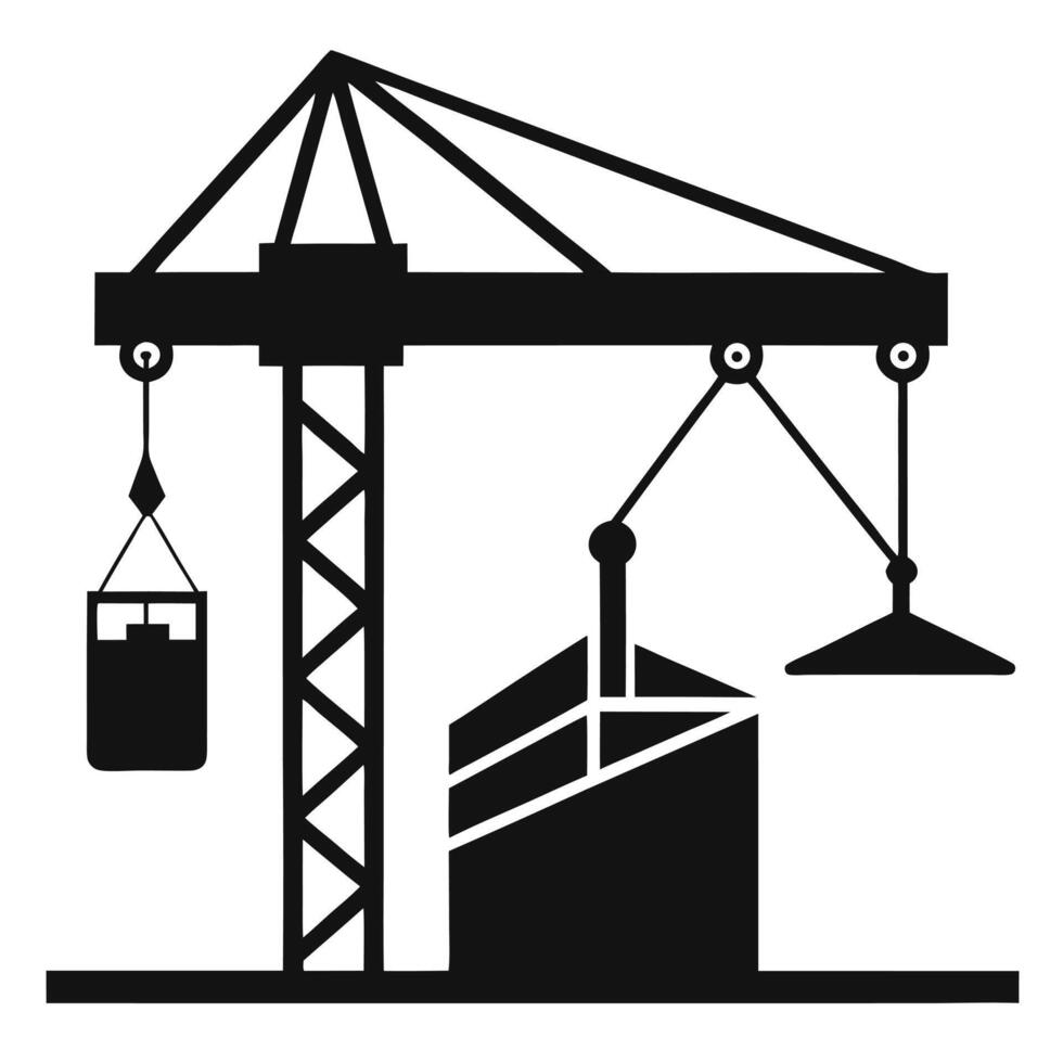 Construction Crane Lifting Building Silhouette vector