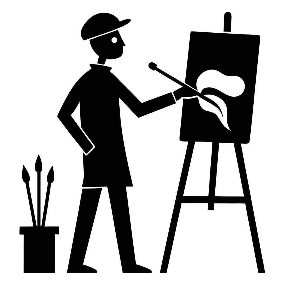 Artist Painting On Easel Illustration vector