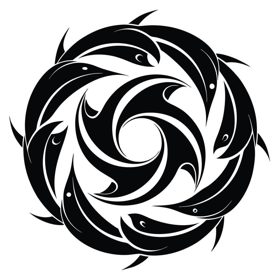 Stylized Black And White Dolphin Circle vector