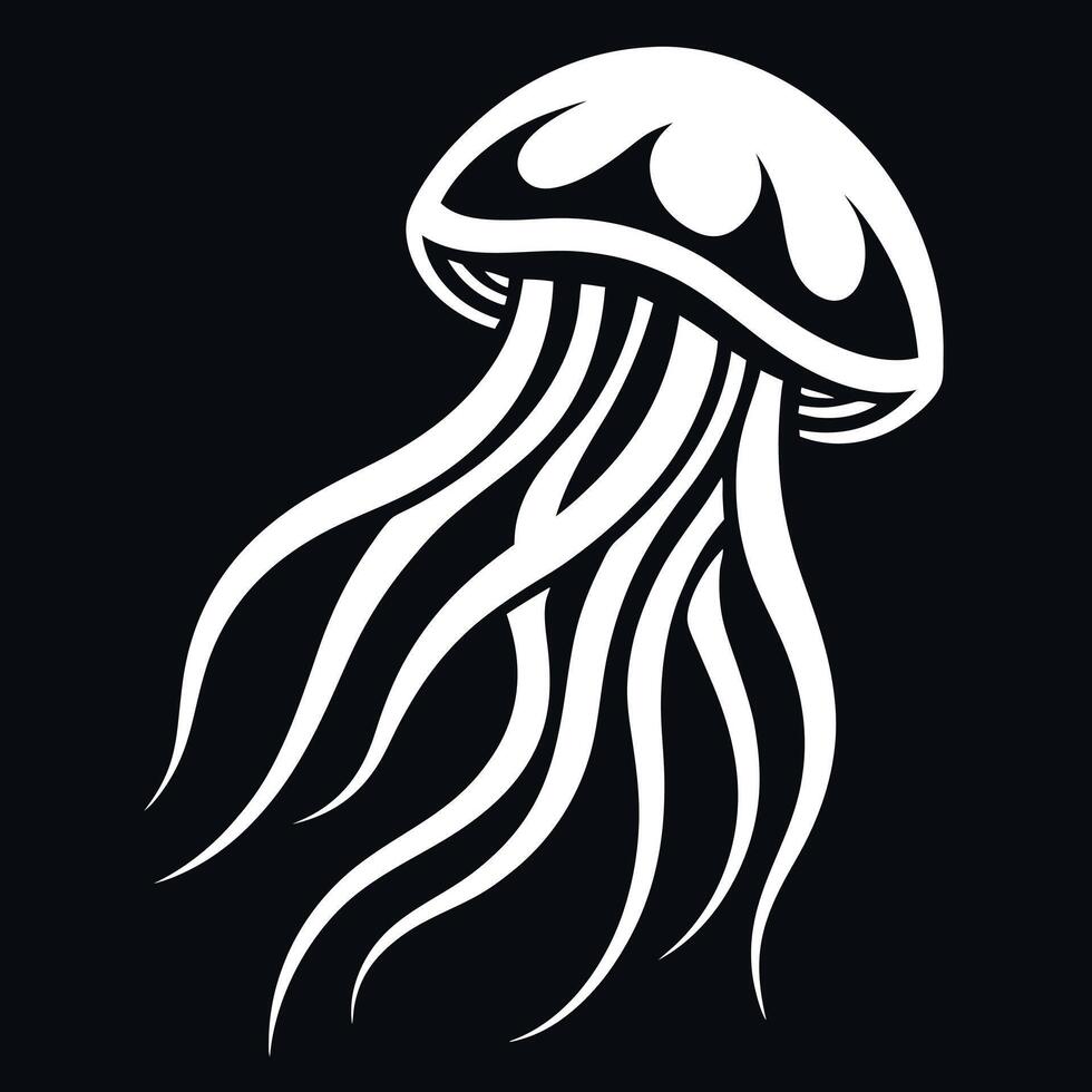 Elegant White Jellyfish On Black Background vector