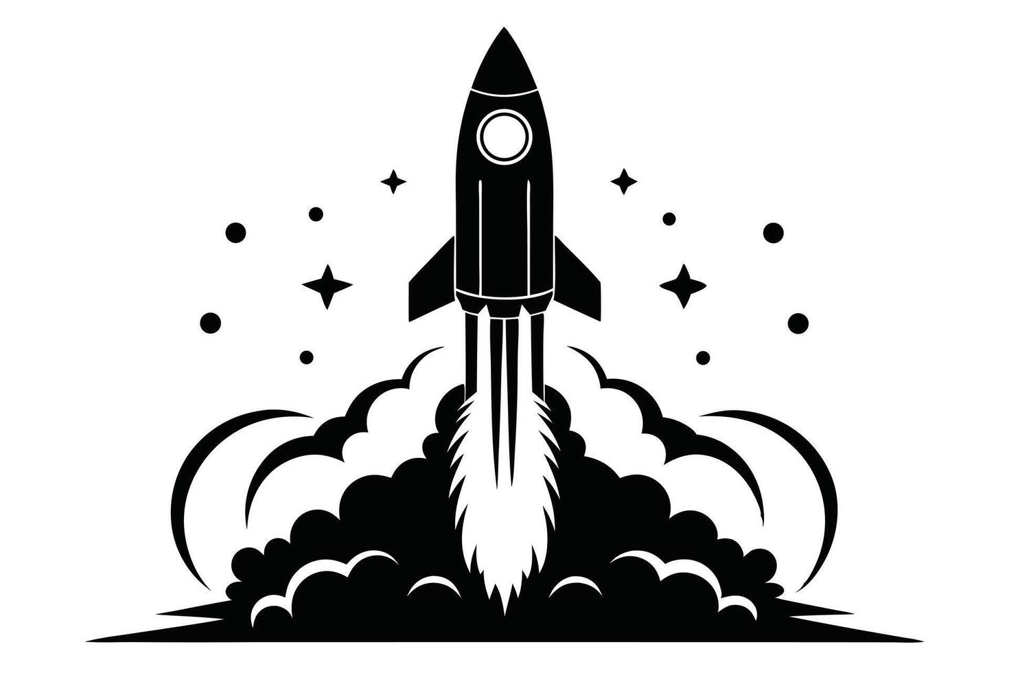Rocket Launch Illustration In Black vector