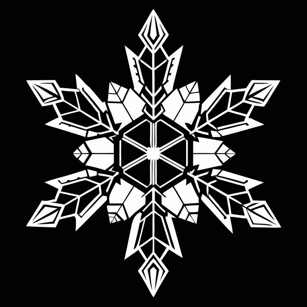 Geometric Snowflake White On Black Design vector