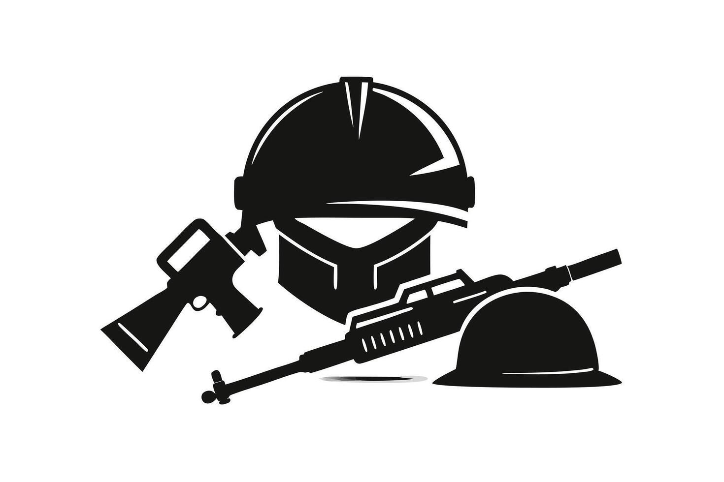 Military Weaponry And Protective Helmets vector