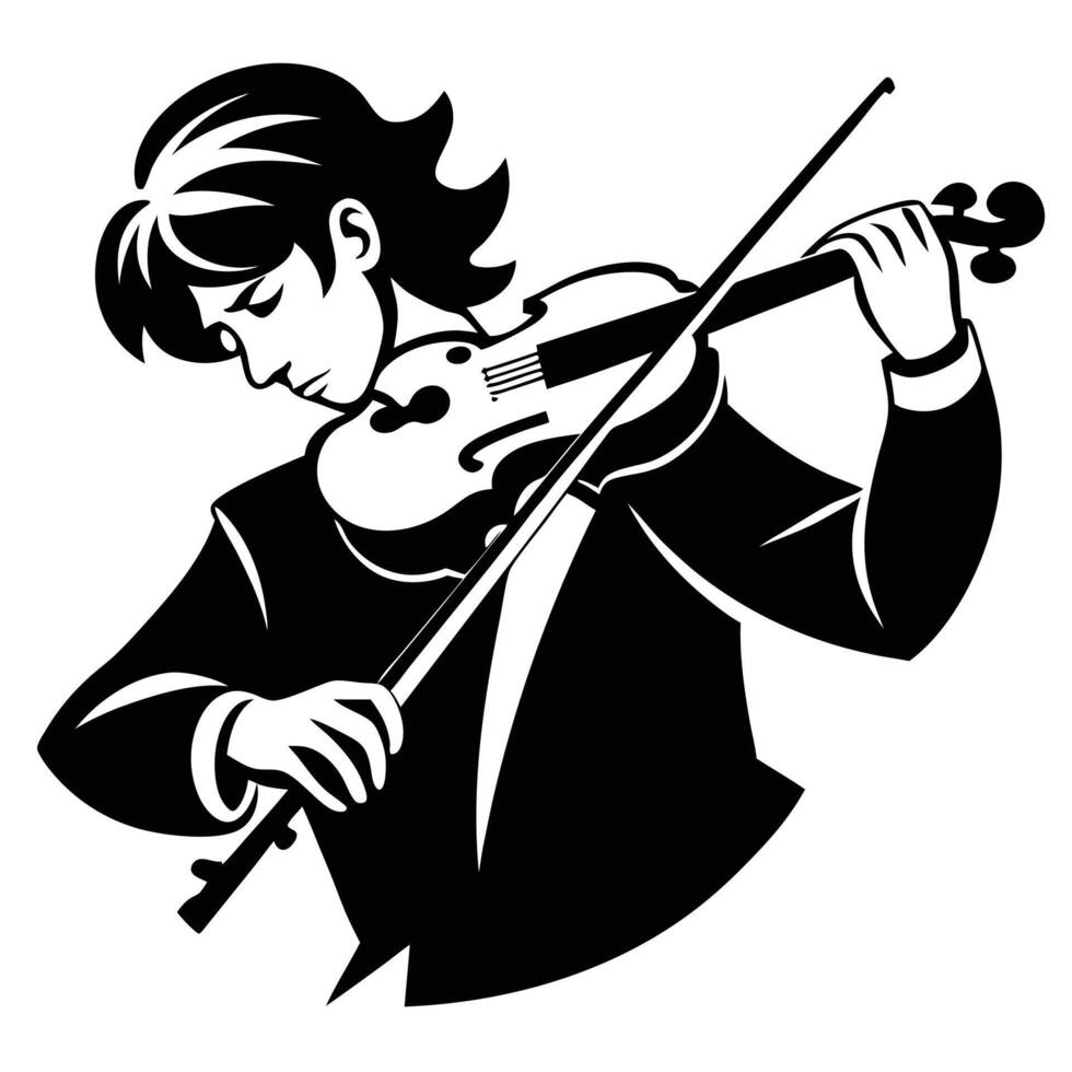 Violinist Performing Music Black And White vector