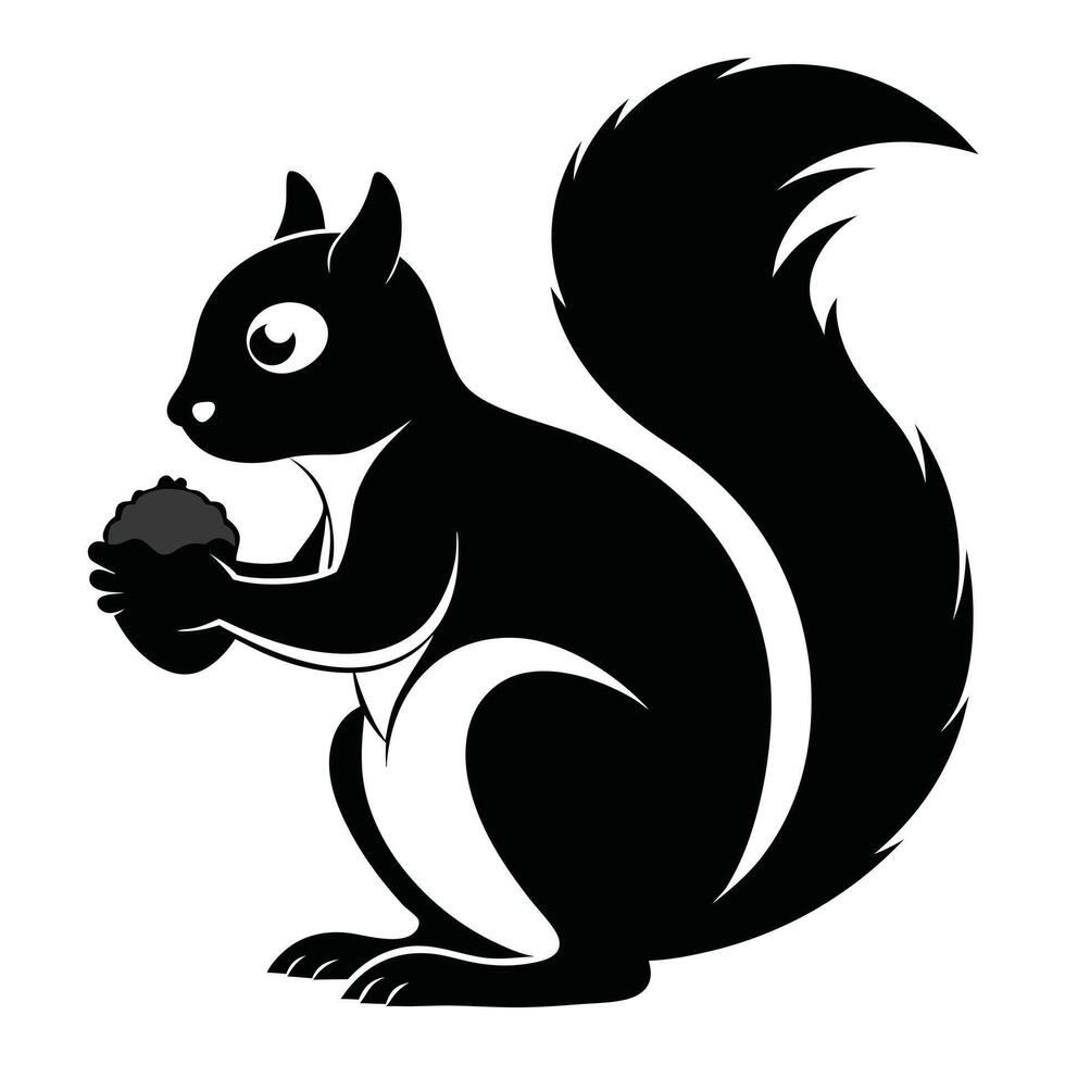 Squirrel Holding Acorn Black And White vector