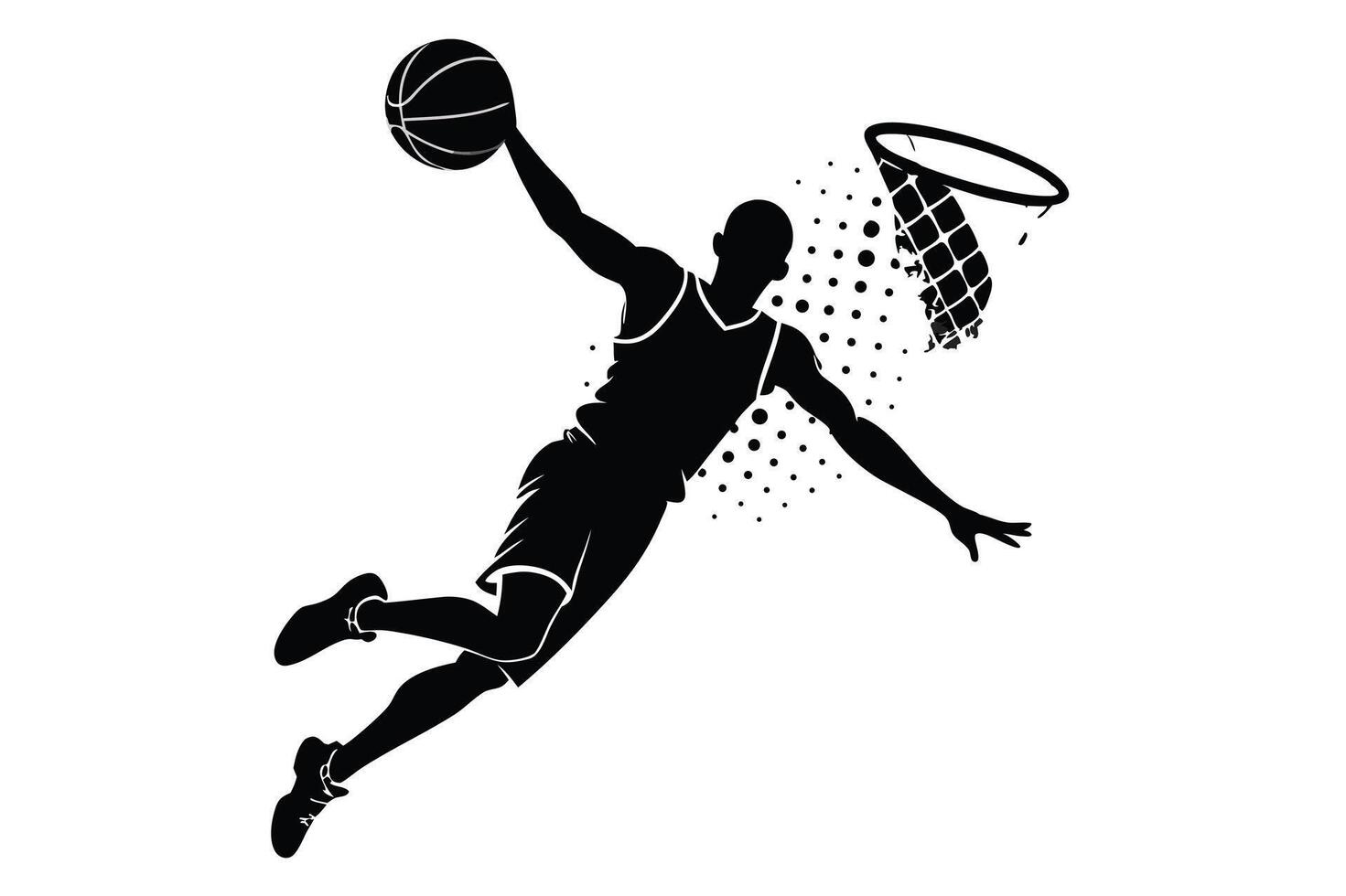 Silhouette Of Basketball Player Scoring Dunk Shot vector
