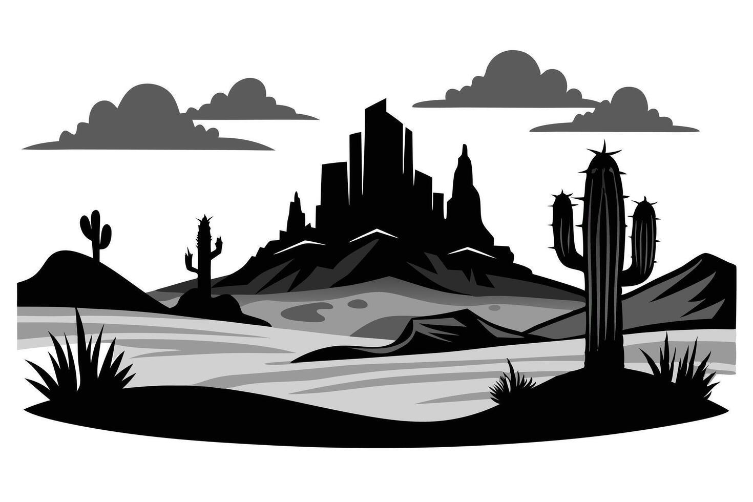 Desert Landscape With Cactus And City vector