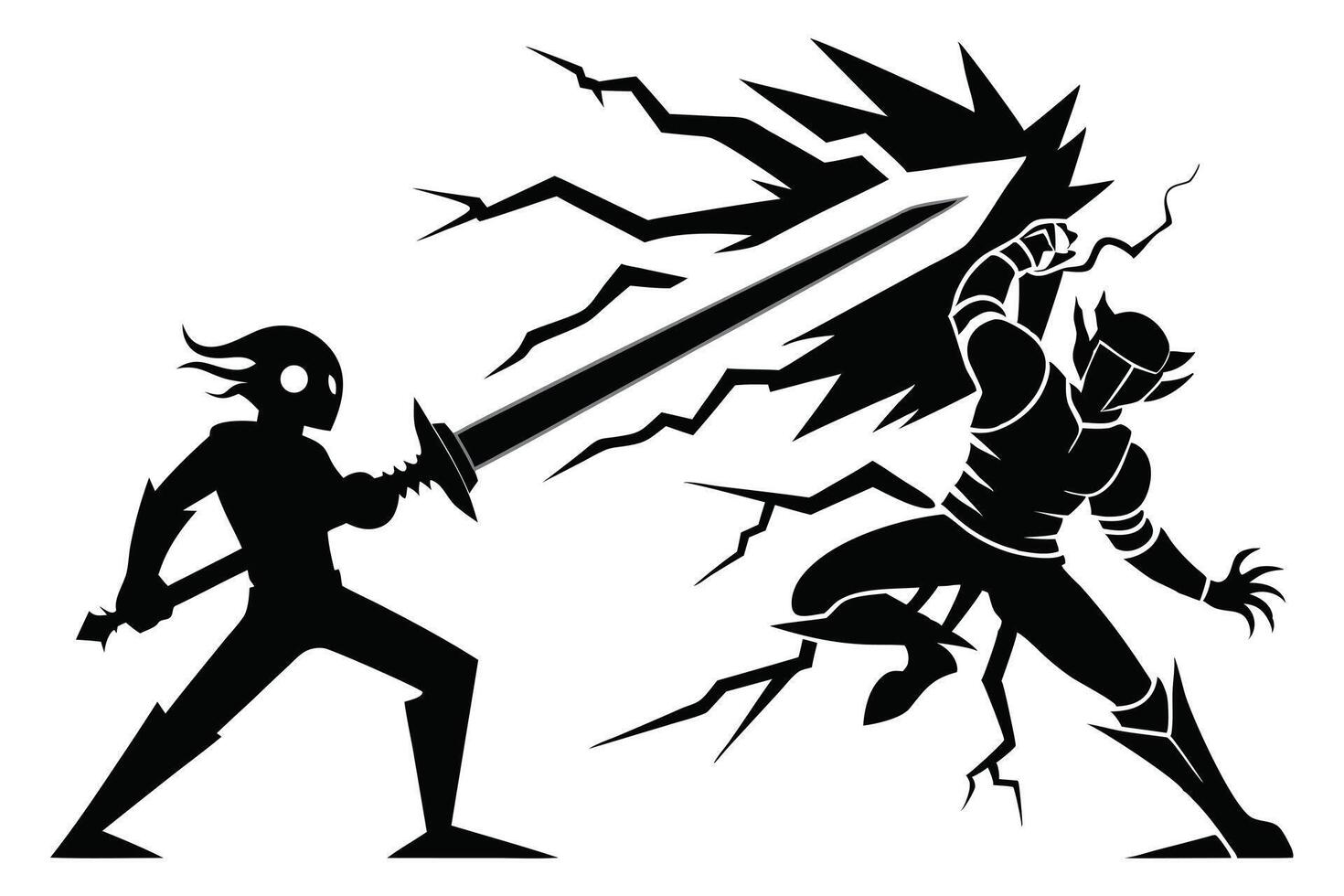 Swordsmen Battle Fantasy Silhouette Graphic Art vector