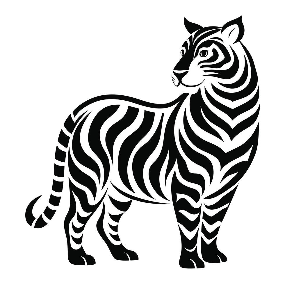 Stripped Tiger Standing Isolated White vector